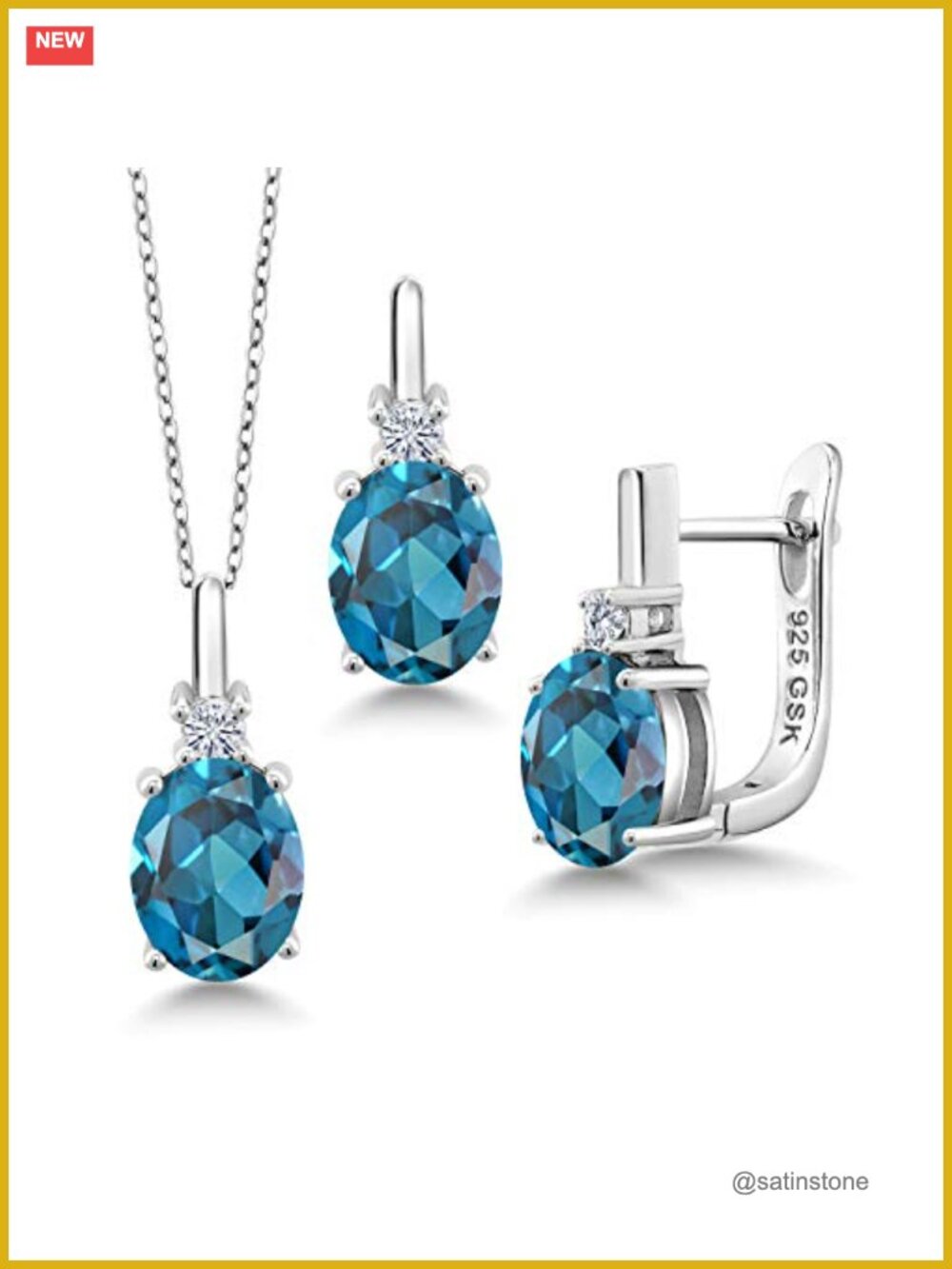 925 Sterling Silver Pendant Earrings Jewelry Set Oval Round Gemstone Gift